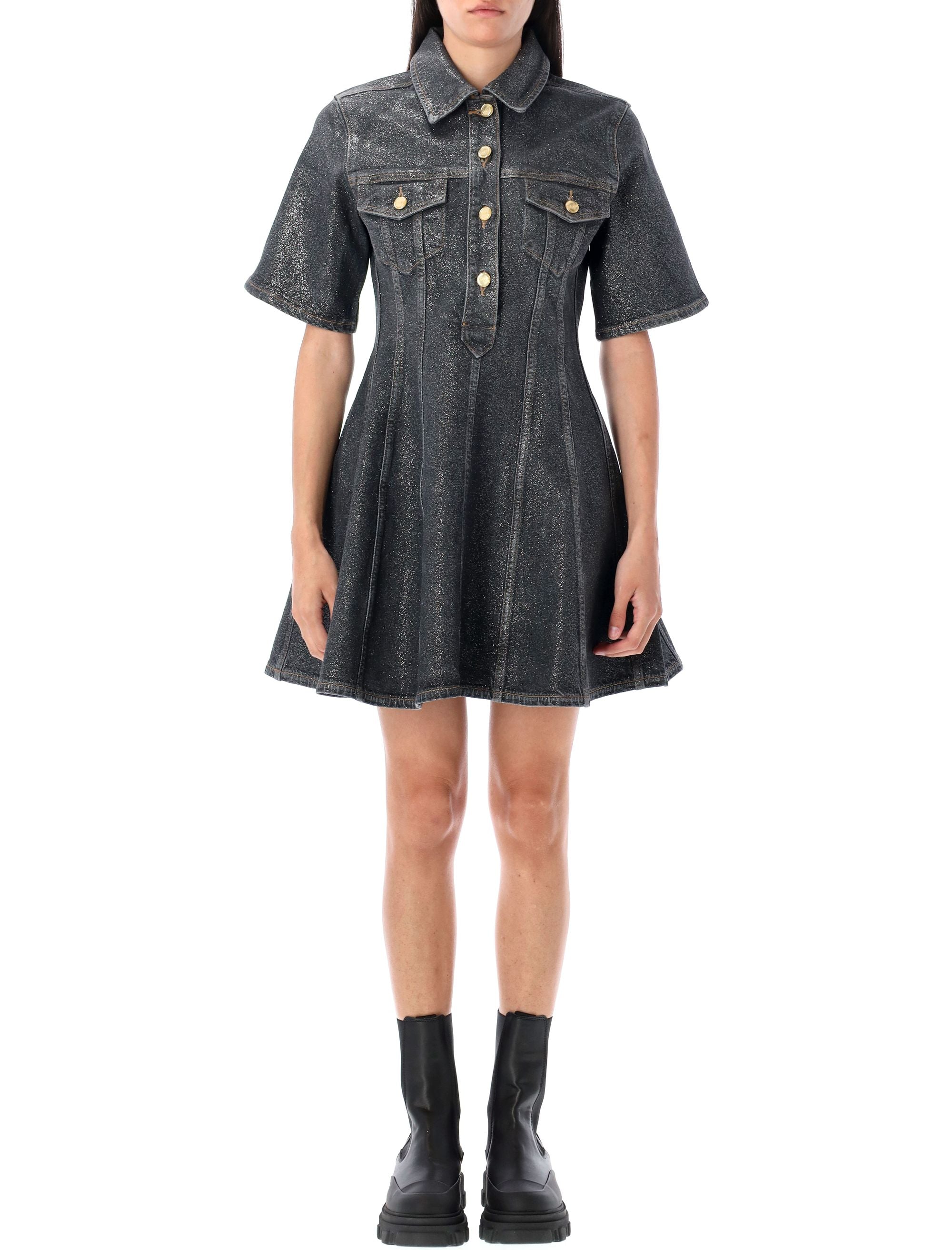 SHIMMERY FOIL DENIM MINI DRESS Ganni WASHED BLACK 38