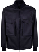 LEATHER PATCH POCKET BOMBER JACKET DESA BLUE 46