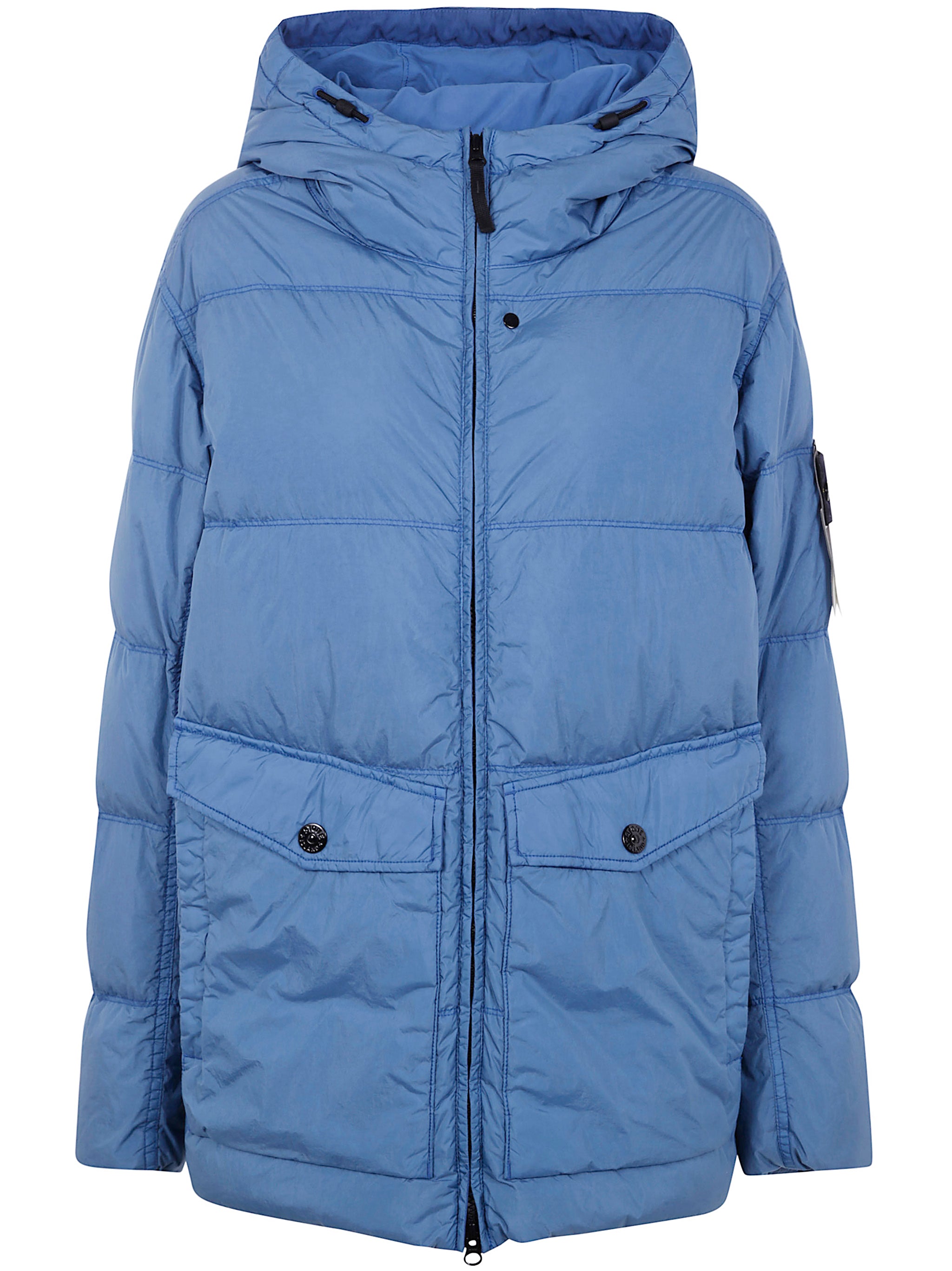 "GARMENT DYED CRINKLE REPS NY" RECYCLED NYLON SHORT PARKA Stone Island BLUE M