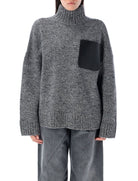 HIGH NECK KNIT LEATHER PATCH Jw Anderson GREY MELANGE XS