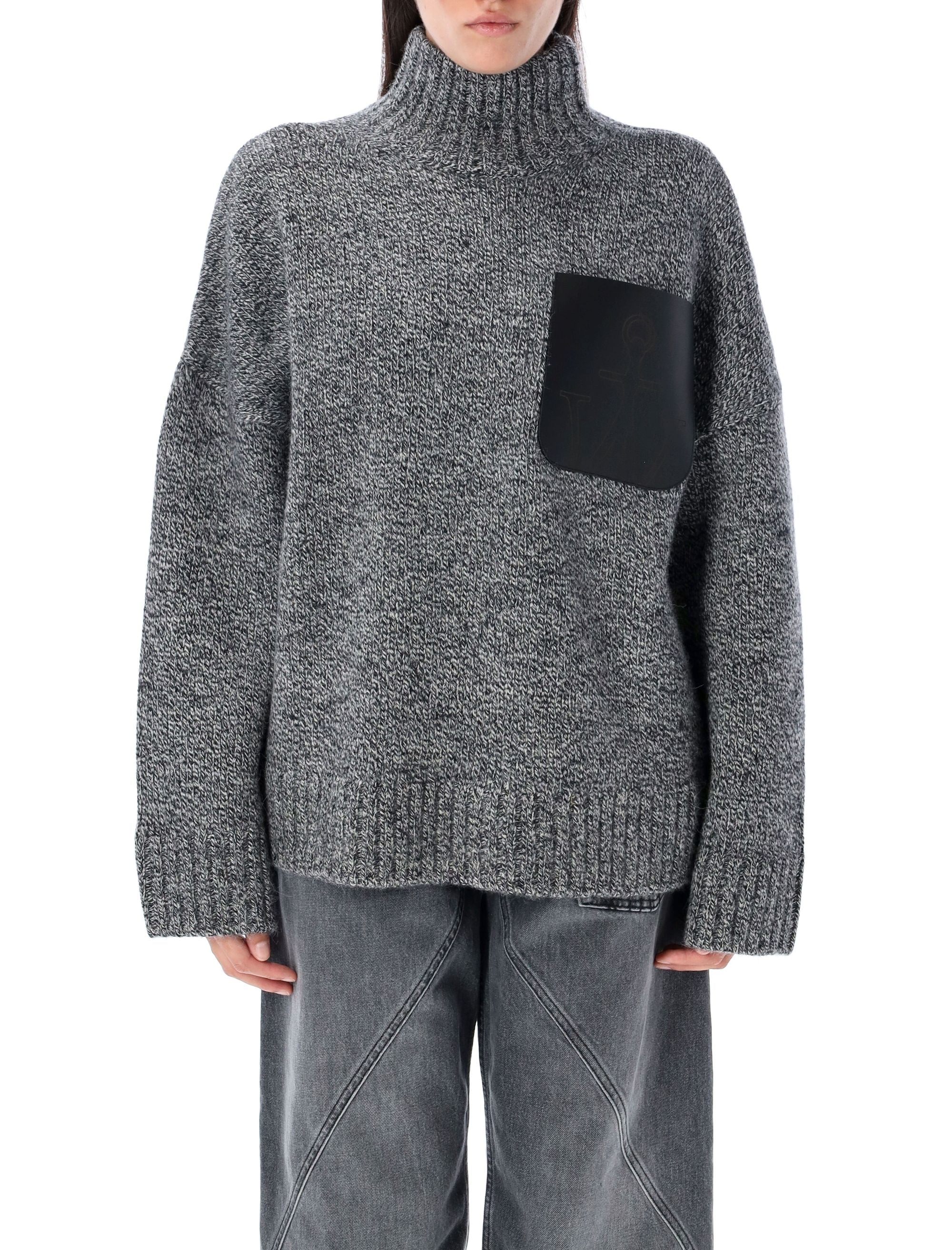 HIGH NECK KNIT LEATHER PATCH Jw Anderson GREY MELANGE XS