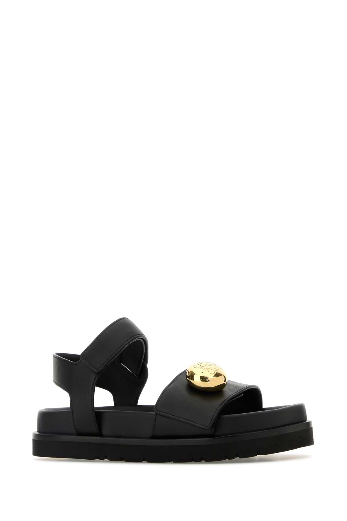 BLACK LEATHER PEBBLE SANDALS LOEWE