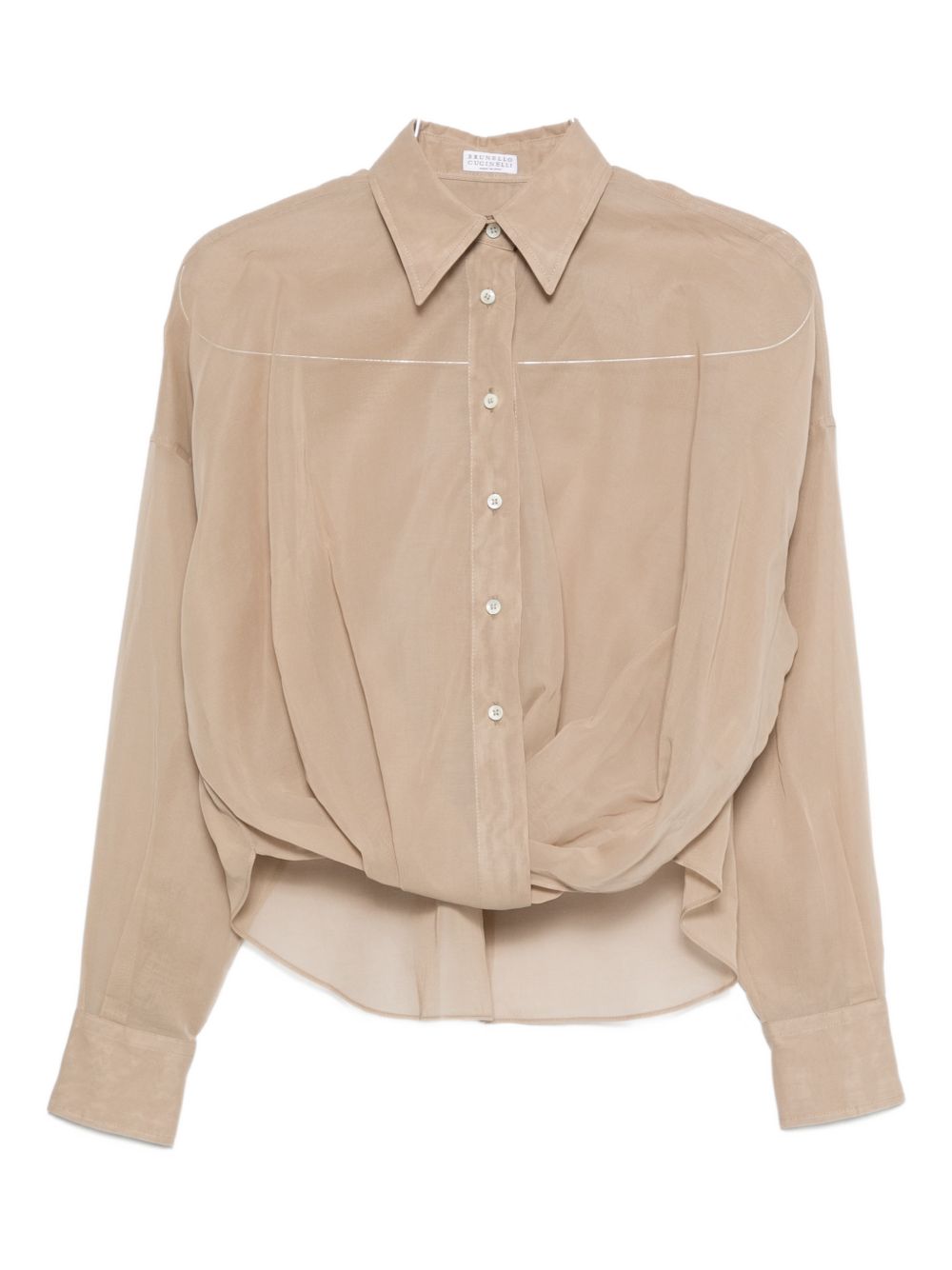 Beige cotton shirt with front knot by Brunello Cucinelli, front view
