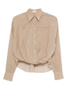 Beige cotton shirt with front knot by Brunello Cucinelli, front view