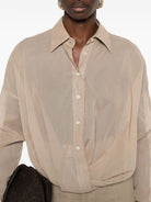 Beige Brunello Cucinelli cotton shirt showing collar and button closure detail