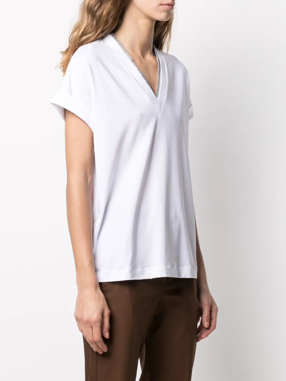 SILVER TRIM V-NECK TEE Brunello Cucinelli
