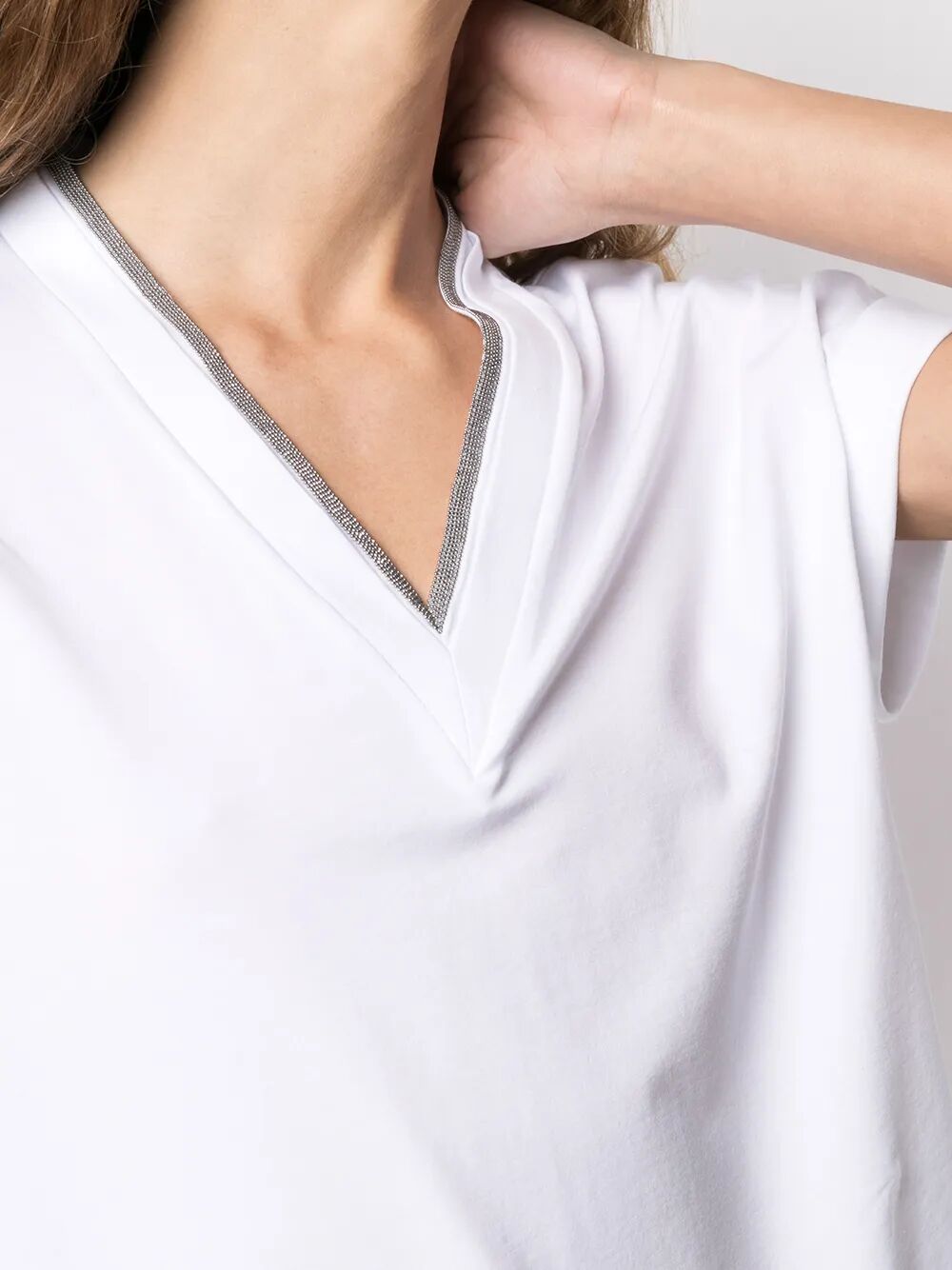 SILVER TRIM V-NECK TEE Brunello Cucinelli