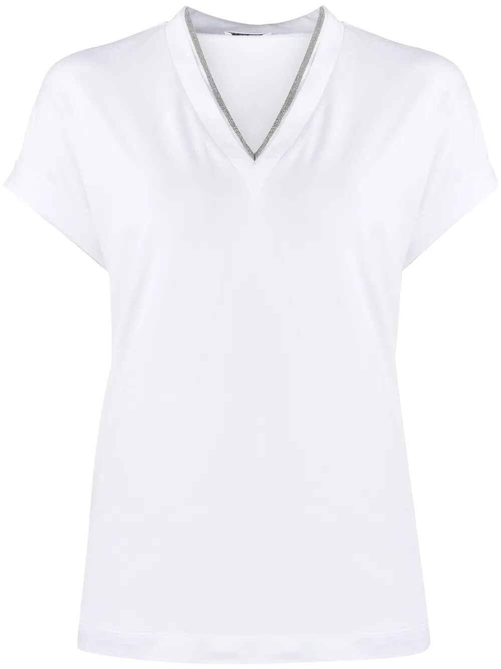 SILVER TRIM V-NECK TEE Brunello Cucinelli WHITE S