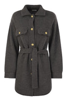 CARDIGAN IN VIRGIN WOOL, CASHMERE AND SILK ENGLISH RIB WITH METAL BUTTONS AND BELT Brunello Cucinelli PLUM XS