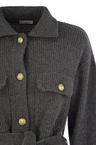CARDIGAN IN VIRGIN WOOL, CASHMERE AND SILK ENGLISH RIB WITH METAL BUTTONS AND BELT Brunello Cucinelli
