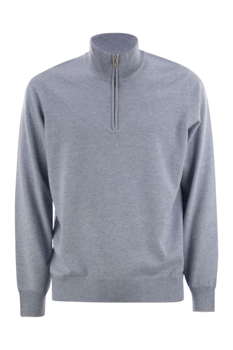 HIGH-NECKED CASHMERE SWEATER WITH ZIP OPENING Brunello Cucinelli LIGHT BLUE 52
