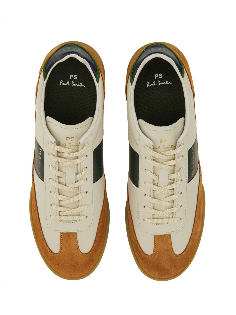 WHITE LEATHER NYLON SNEAKERS PS PAUL SMITH