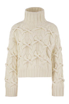 BRAIDED HIGH-NECKED CASHMERE SWEATER Brunello Cucinelli WHITE XS