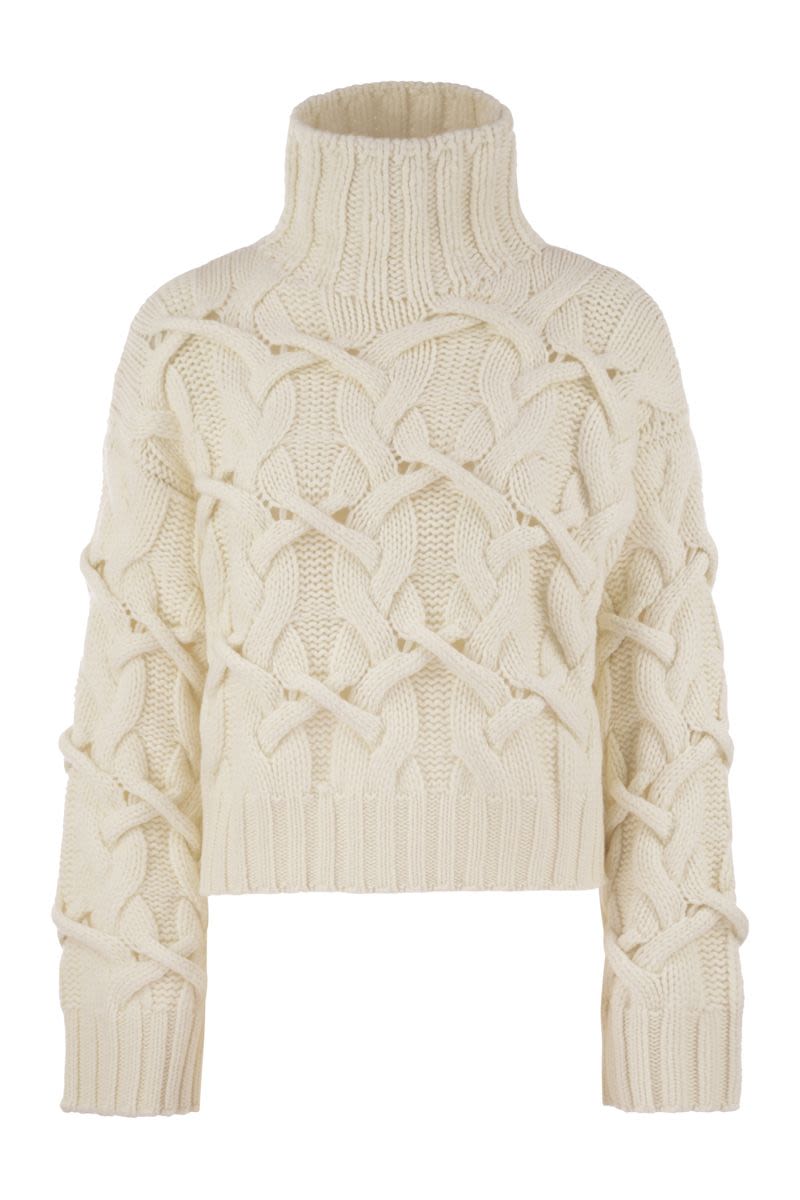 BRAIDED HIGH-NECKED CASHMERE SWEATER Brunello Cucinelli WHITE XS