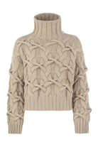 BRAIDED HIGH-NECKED CASHMERE SWEATER Brunello Cucinelli BEIGE XS