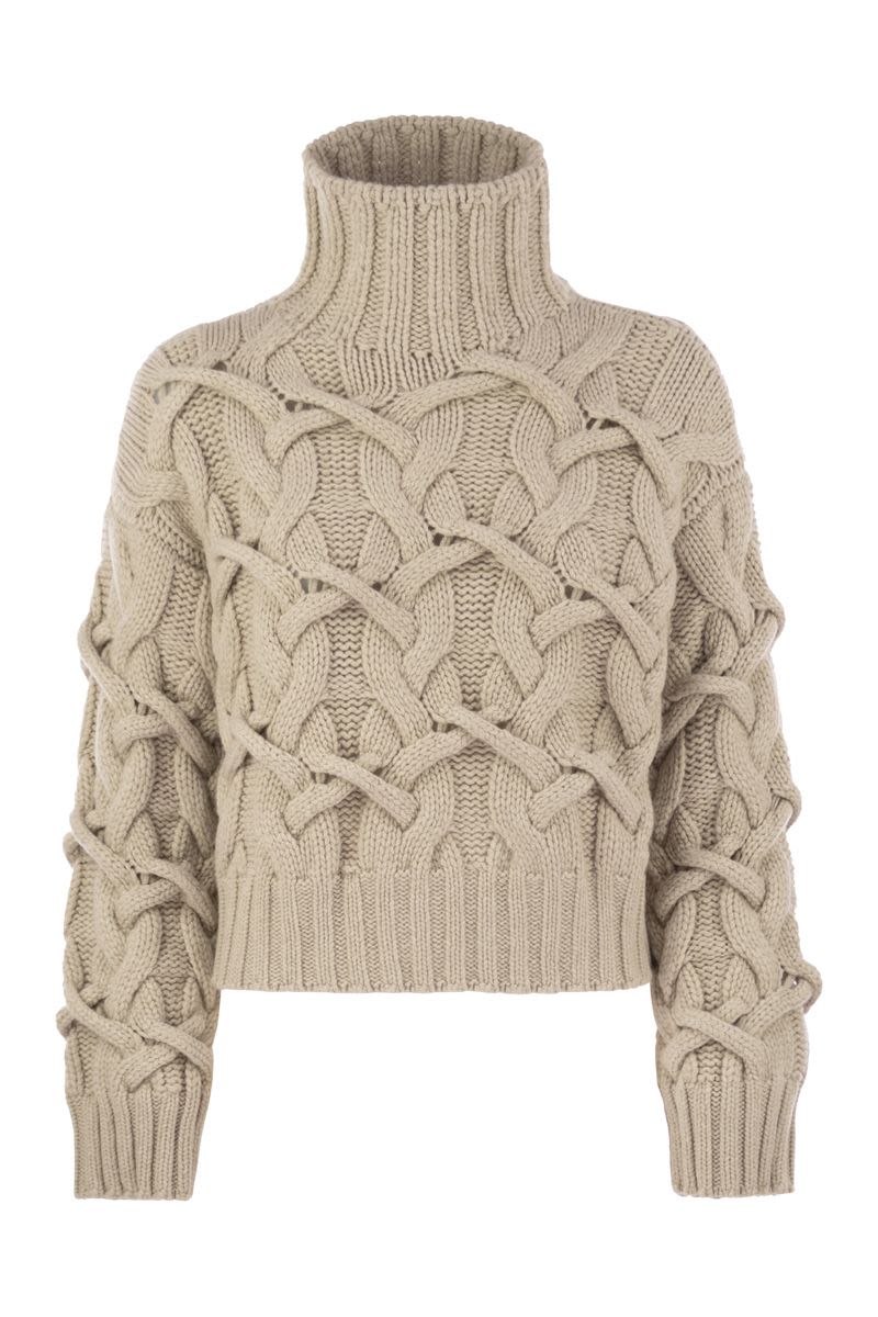 BRAIDED HIGH-NECKED CASHMERE SWEATER Brunello Cucinelli BEIGE XS