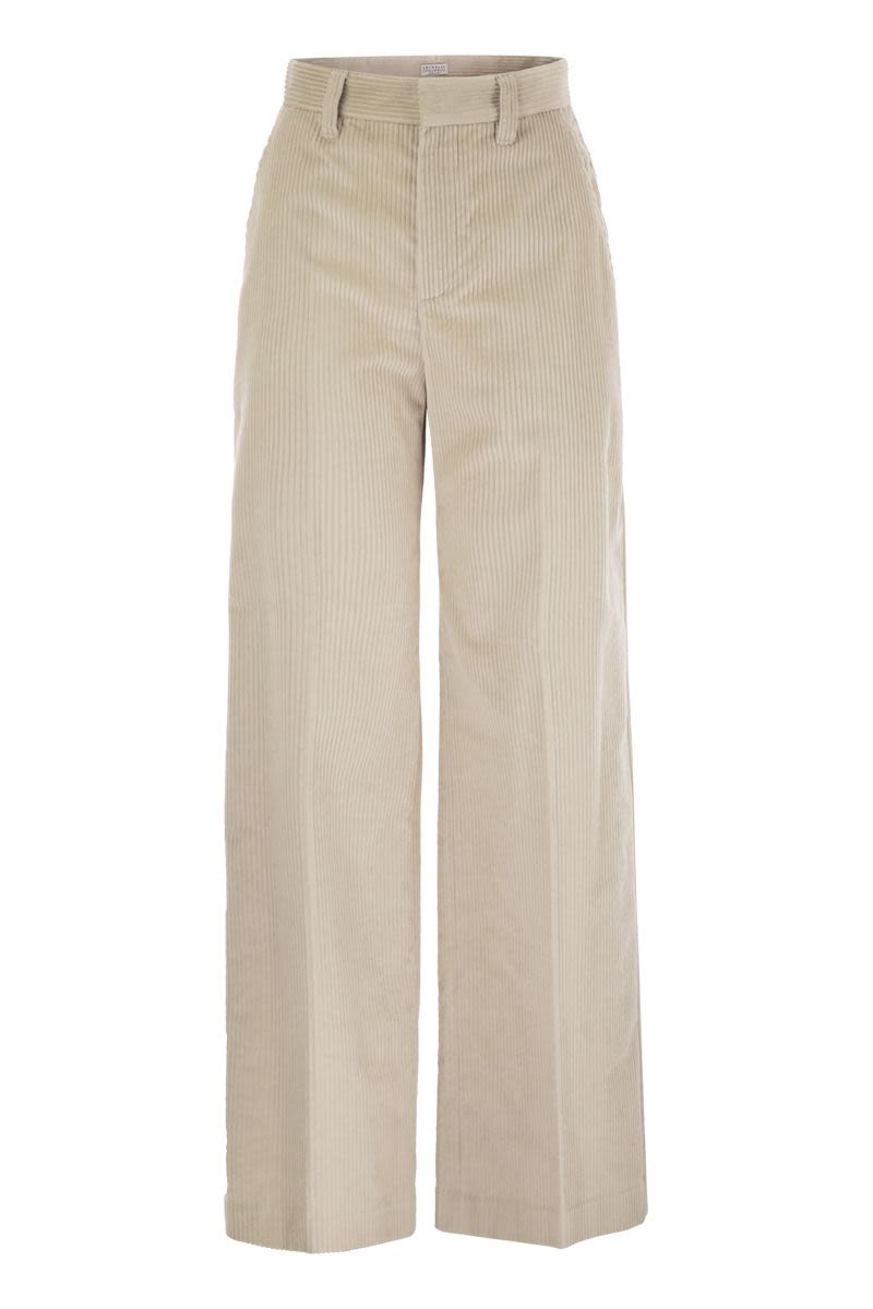 FLUID CORDUROY SARTORIAL TRACK TROUSERS WITH JEWELLERY Brunello Cucinelli LIGHT BEIGE 42