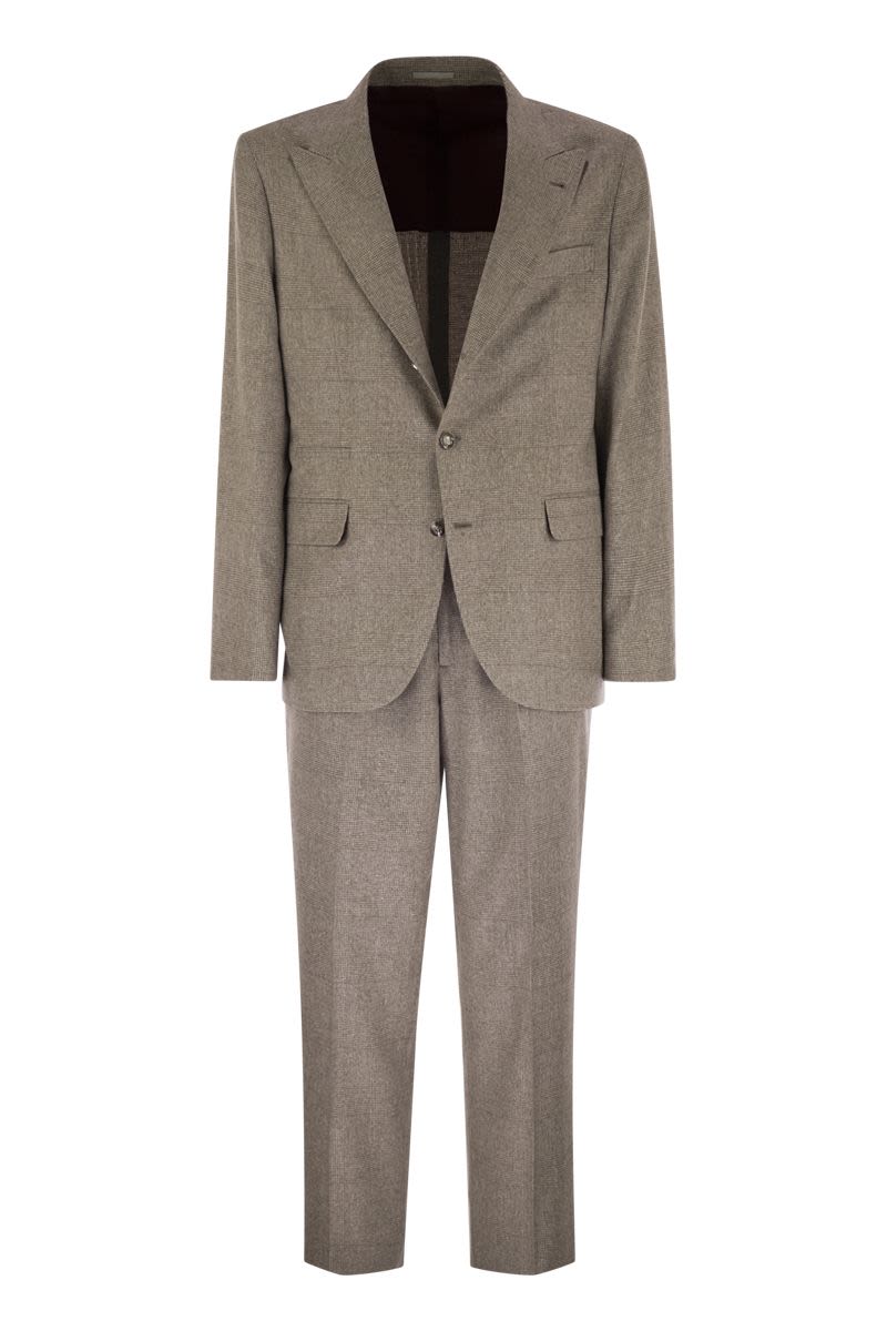 PRINCE OF WALES FLANNEL SUIT IN SILK, WOOL AND CASHMERE Brunello Cucinelli LIGHT BROWN 50