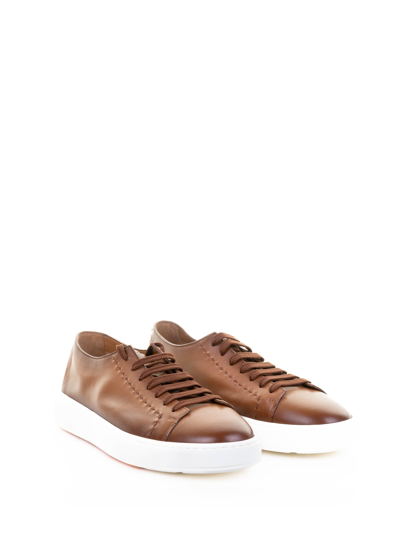 BROWN SNEAKER IN LEATHER AND RUBBER SOLE Santoni