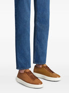 BROWN SNEAKER IN LEATHER AND RUBBER SOLE Santoni