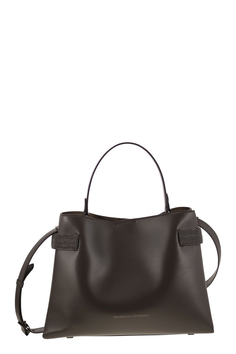 TOP-HANDLE ESSENCE BAG IN CALFSKIN WITH PRECIOUS BANDS Brunello Cucinelli DARK BROWN ONE SIZE