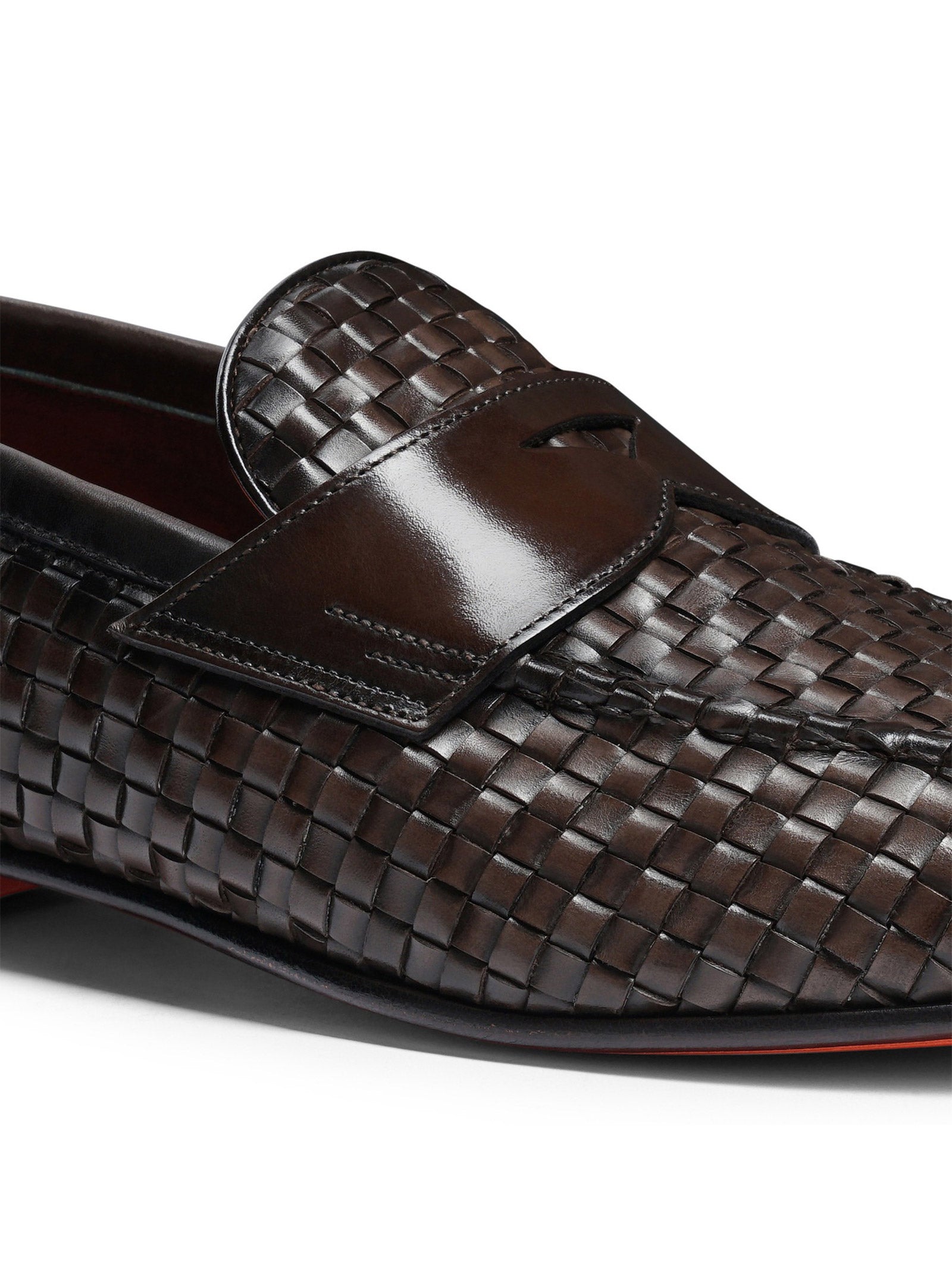 BROWN WOVEN LEATHER MOCCASIN Santoni