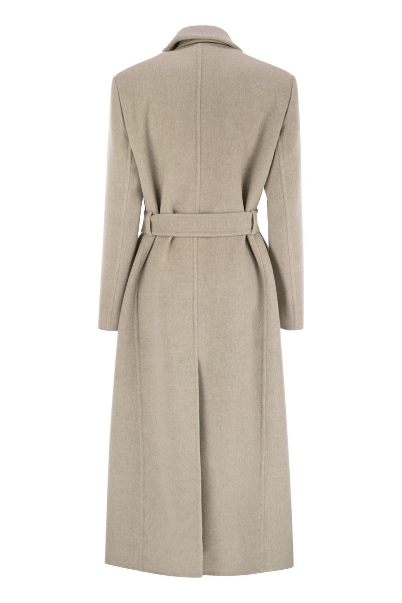 DOUBLE-BREASTED COAT IN VIRGIN WOOL AND CASHMERE CLOTH WITH JEWELLERY Brunello Cucinelli