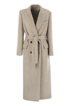 DOUBLE-BREASTED COAT IN VIRGIN WOOL AND CASHMERE CLOTH WITH JEWELLERY Brunello Cucinelli BEIGE 38