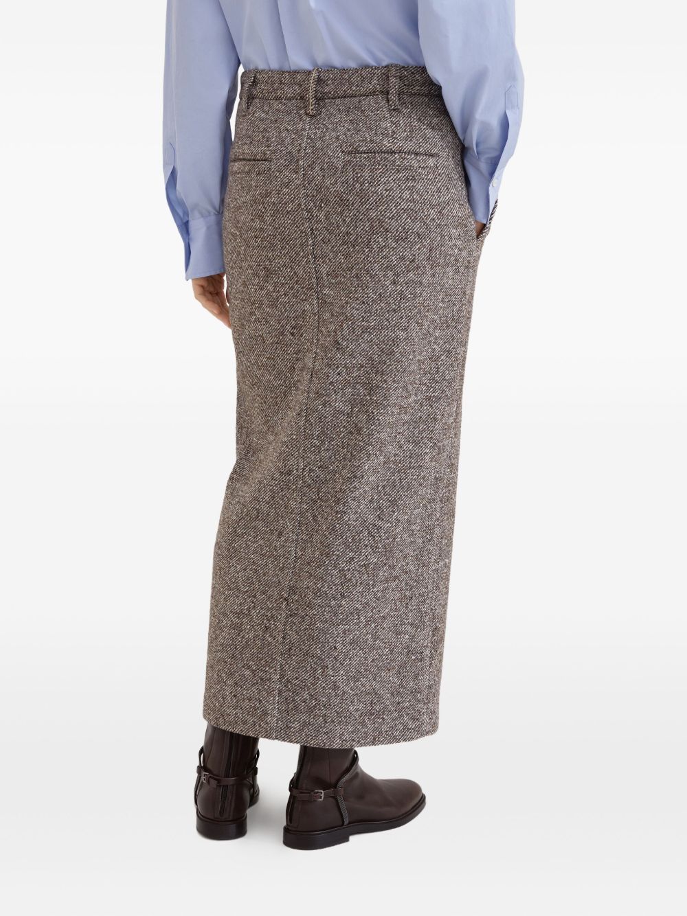 SARTORIAL PENCIL SKIRT IN DIAGONAL MéLANGE OF VIRGIN WOOL AND SILK WITH MONILINE Brunello Cucinelli