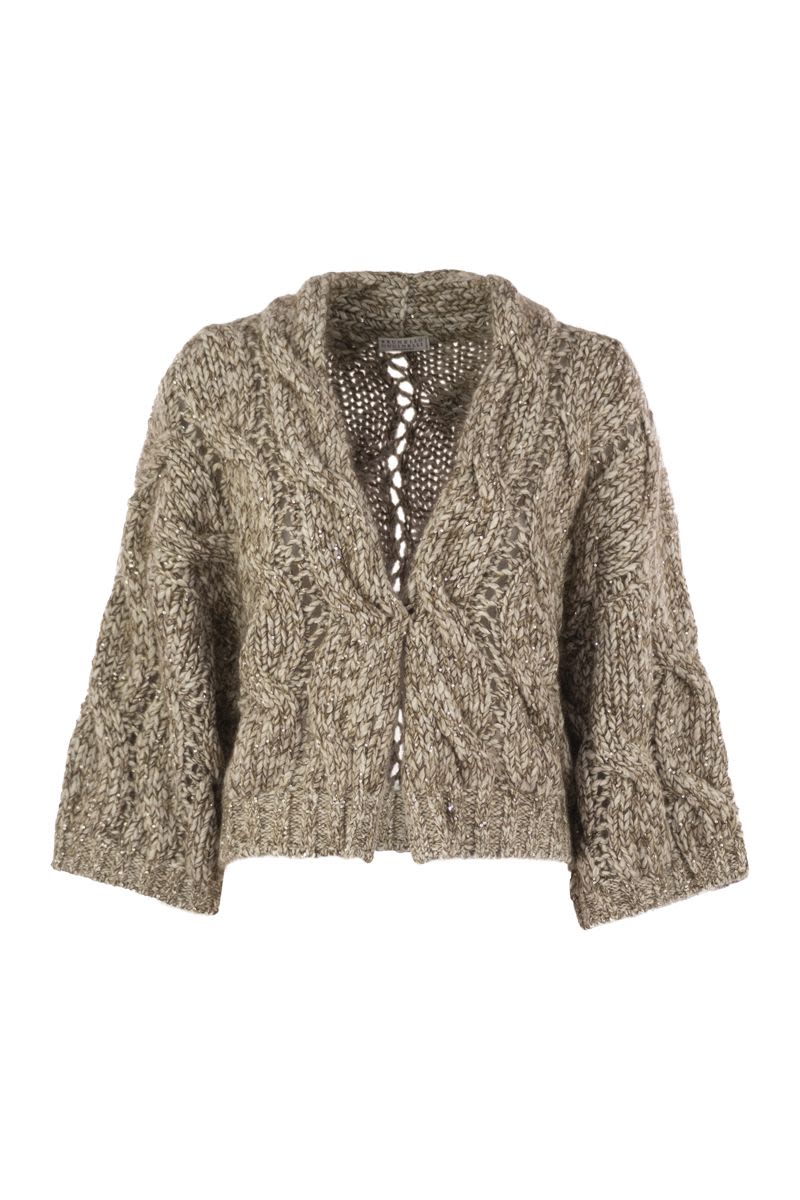 DAZZLING CHINé CARDIGAN IN SOFT WOOL, CASHMERE AND BRAIDED MOHAIR