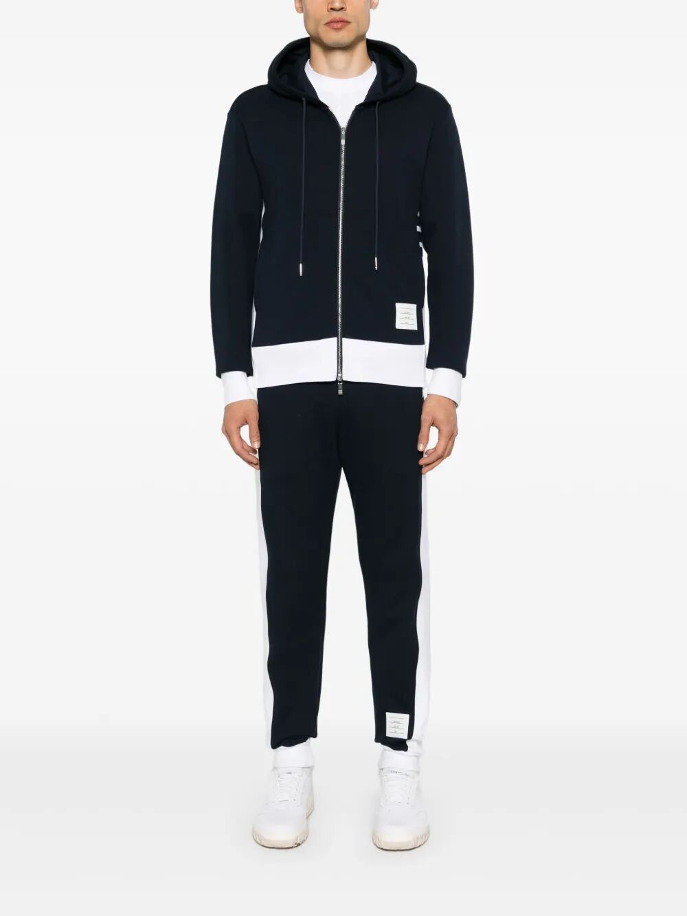 ZIP UP HOODIE WITH ENGINEERED 4 BAR IN COLOR BLOCKED SOLID CLASSIC LOOPBACK JERSEY Thom Browne
