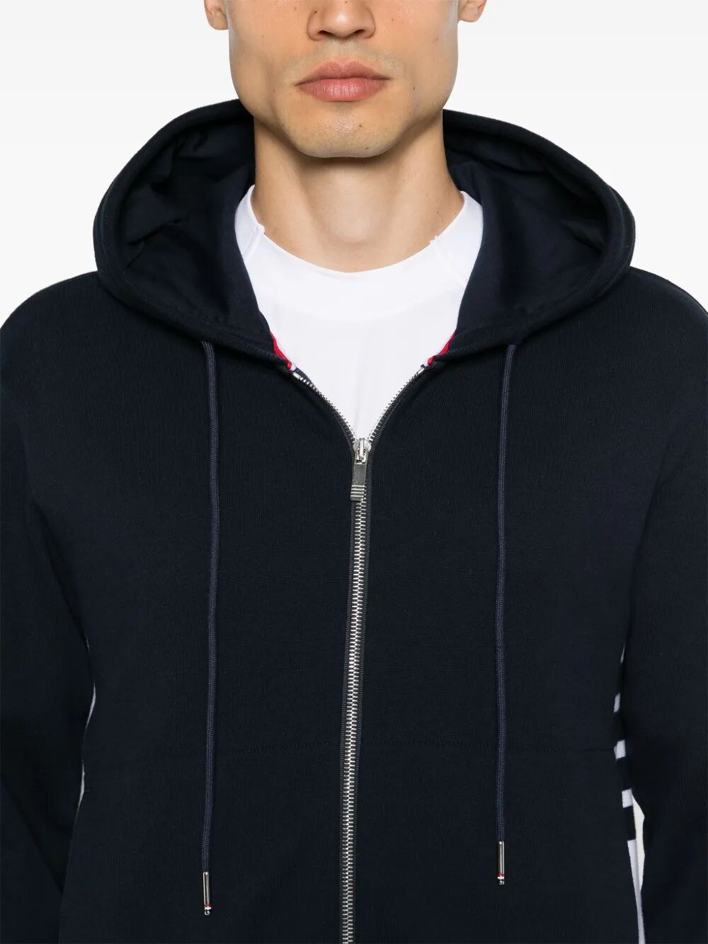 ZIP UP HOODIE WITH ENGINEERED 4 BAR IN COLOR BLOCKED SOLID CLASSIC LOOPBACK JERSEY Thom Browne