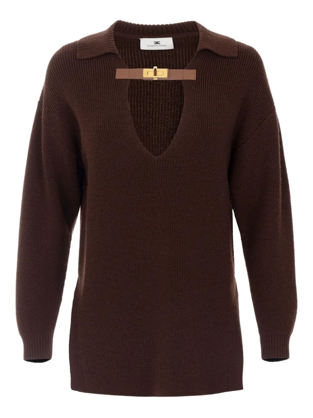 POLO COLLAR SWEATER WITH BUCKLE DETAIL Elisabetta Franchi BROWN 40