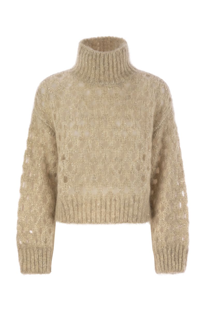 DAZZLING NET TURTLENECK SWEATER MADE OF MOHAIR AND WOOL WISPY Brunello Cucinelli LIGHT BEIGE XS