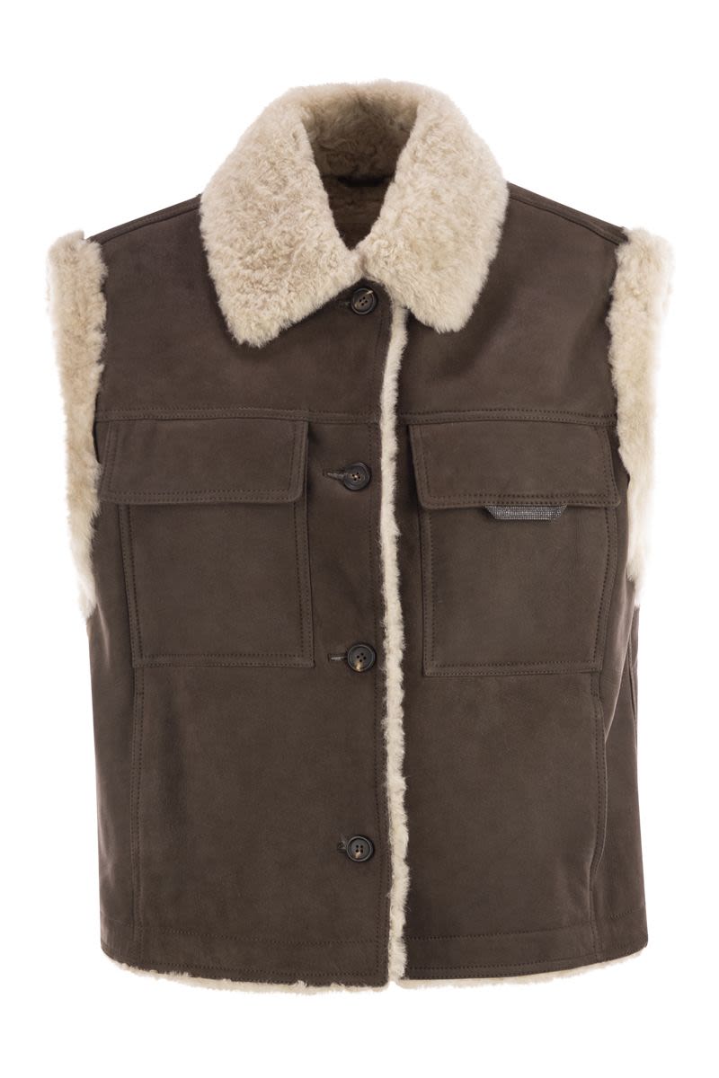 SLEEVELESS SHEARLING OUTERWEAR Brunello Cucinelli BROWN 40
