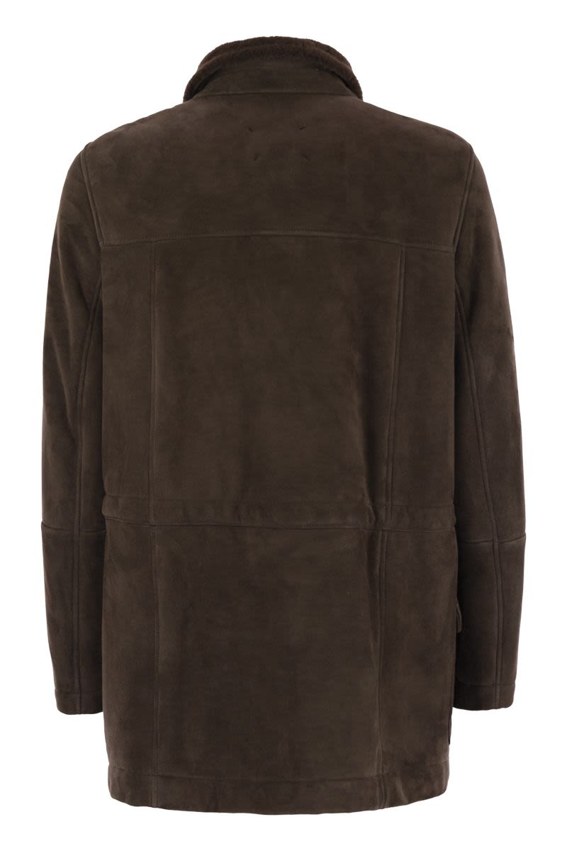 TONE-ON-TONE SUEDE SHEARLING COAT Brunello Cucinelli