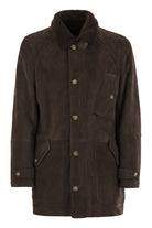 TONE-ON-TONE SUEDE SHEARLING COAT Brunello Cucinelli DARK BROWN M