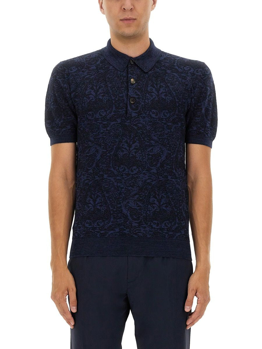 BLUE COTTON WOOL POLO SHIRTS Etro