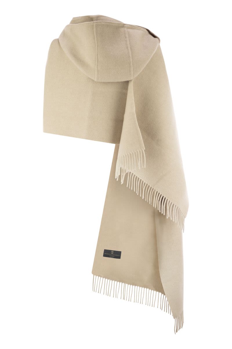 WOOL AND CASHMERE KNIT SCARF WITH HOOD Brunello Cucinelli