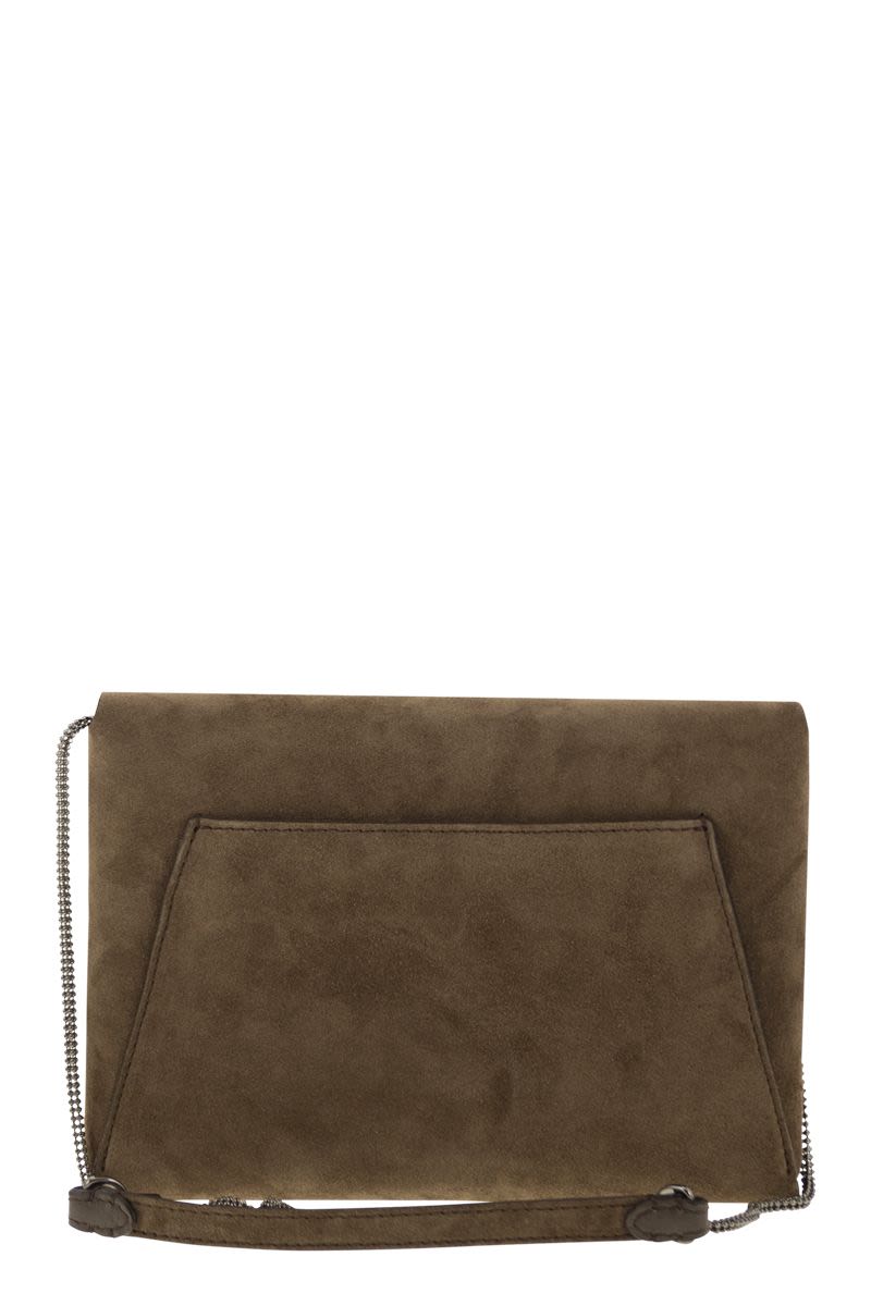 BC DUO SUEDE CLUTCH BAG WITH PRECIOUS CHAIN Brunello Cucinelli
