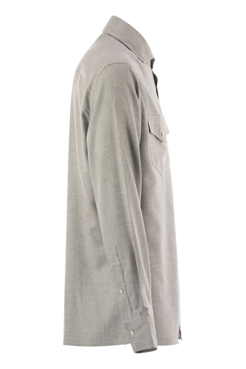 STRETCH COTTON CHEVRON FLANNEL EASY FIT SHIRT WITH SNAP BUTTONS, EPAULETTES AND POCKETS Brunello Cucinelli