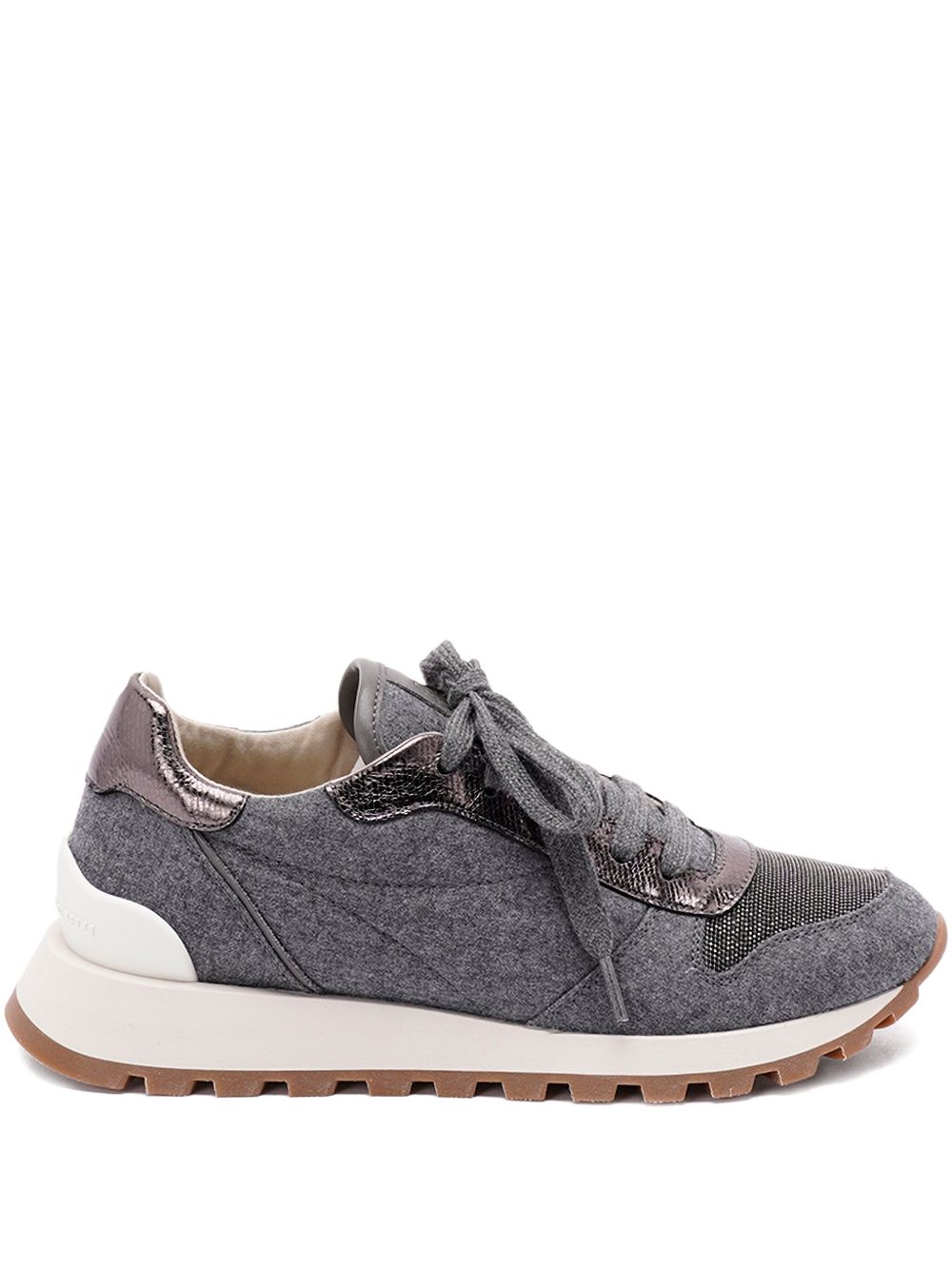 RUNNERS IN VIRGIN WOOL FLANNEL AND LAMé CALFSKIN WITH PRECIOUS TOE Brunello Cucinelli GREY 36