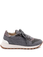 RUNNERS IN VIRGIN WOOL FLANNEL AND LAMé CALFSKIN WITH PRECIOUS TOE Brunello Cucinelli GREY 36