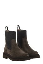 SUEDE BOOT WITH KNITTED INSERT AND PRECIOUS LOOP DETAIL Brunello Cucinelli