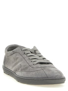 Grey suede low-top sneakers by Brunello Cucinelli, front view