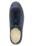 Blue textured nubuck and suede sneakers with lace closure by Brunello Cucinelli, side view