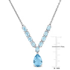 Blue gemstone drop necklace in sterling silver, angled view of pendant