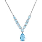 Blue aquamarine and topaz drop necklace in sterling silver, front view by Lord & Taylor