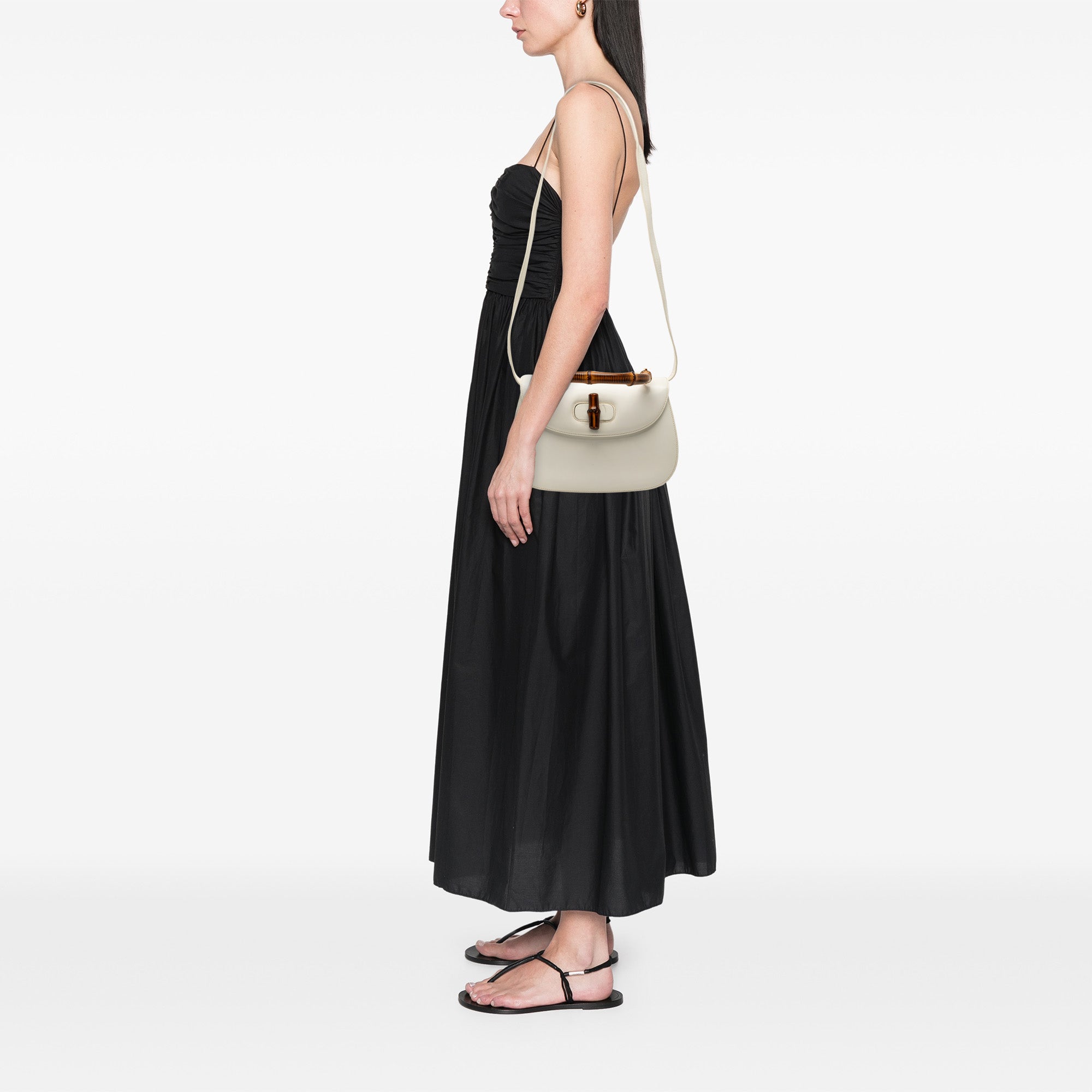 White Gucci Bamboo Night satchel bamboo hardware detail by Gucci