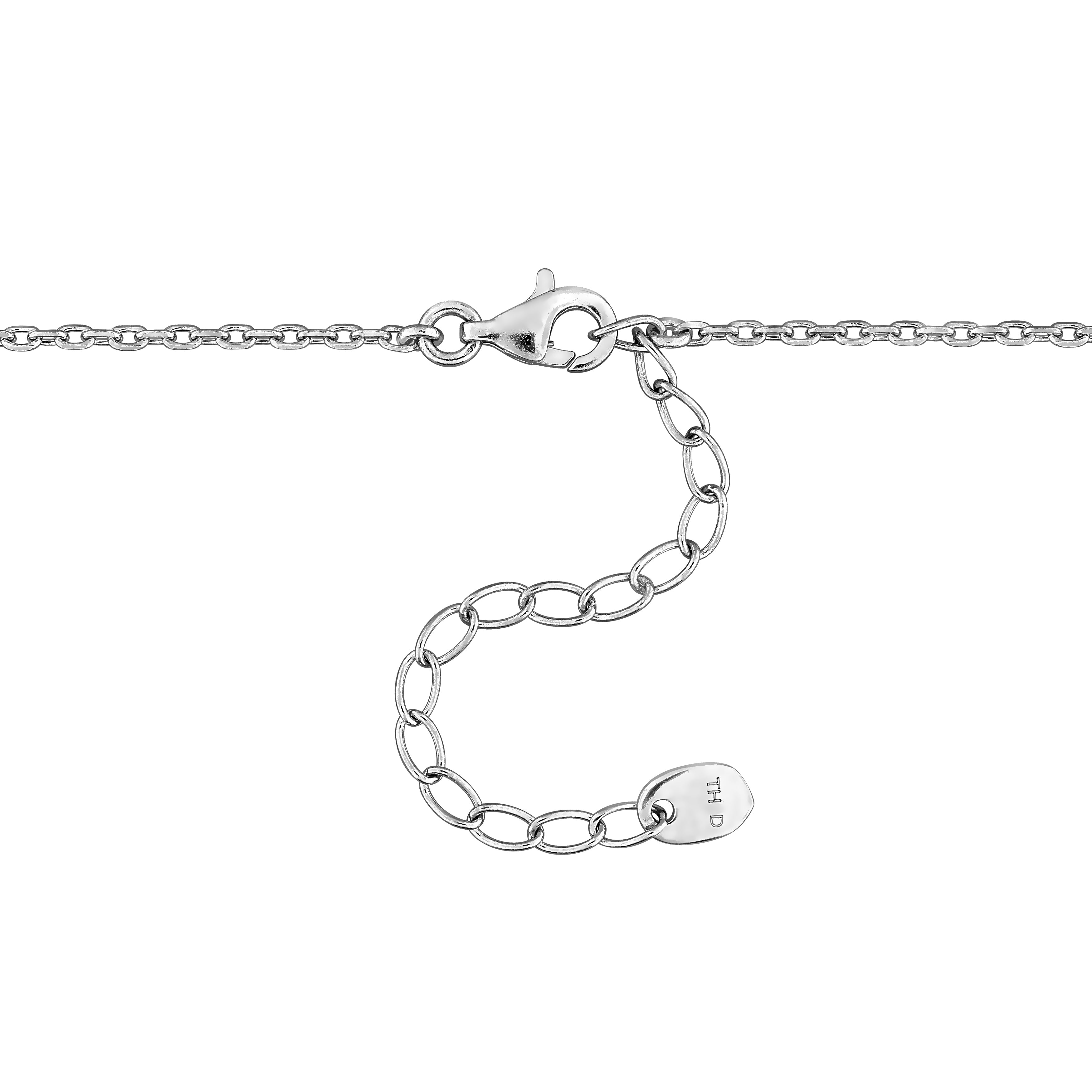 Sterling silver tennis necklace with pear sapphire pendant by Lord & Taylor, back view showing clasp